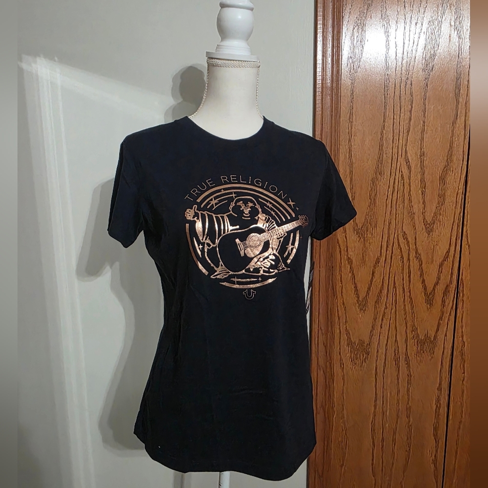 NWT- True Religion Dark Navy Tee with Copper Graphic